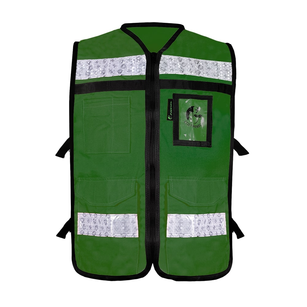 CHALECO VERDE ABIERTO TIPO RESCATISTA LIGERO CON BOLSA TRASERA CLASE II TALLA XG