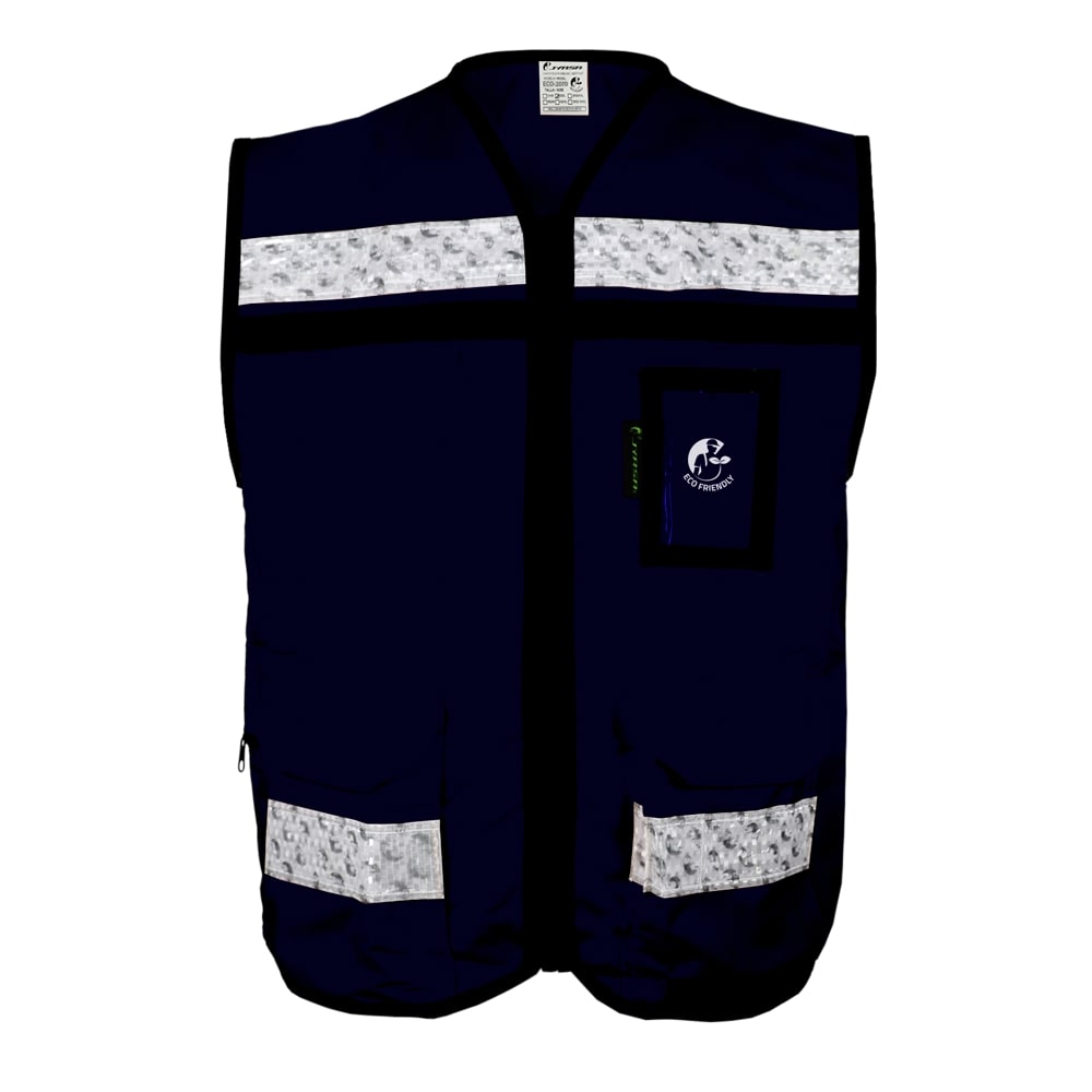 CHALECO AZUL CERRADO TIPO RESCATISTA LIGERO CON BOLSA TRASERA CLASE II TALLA MD