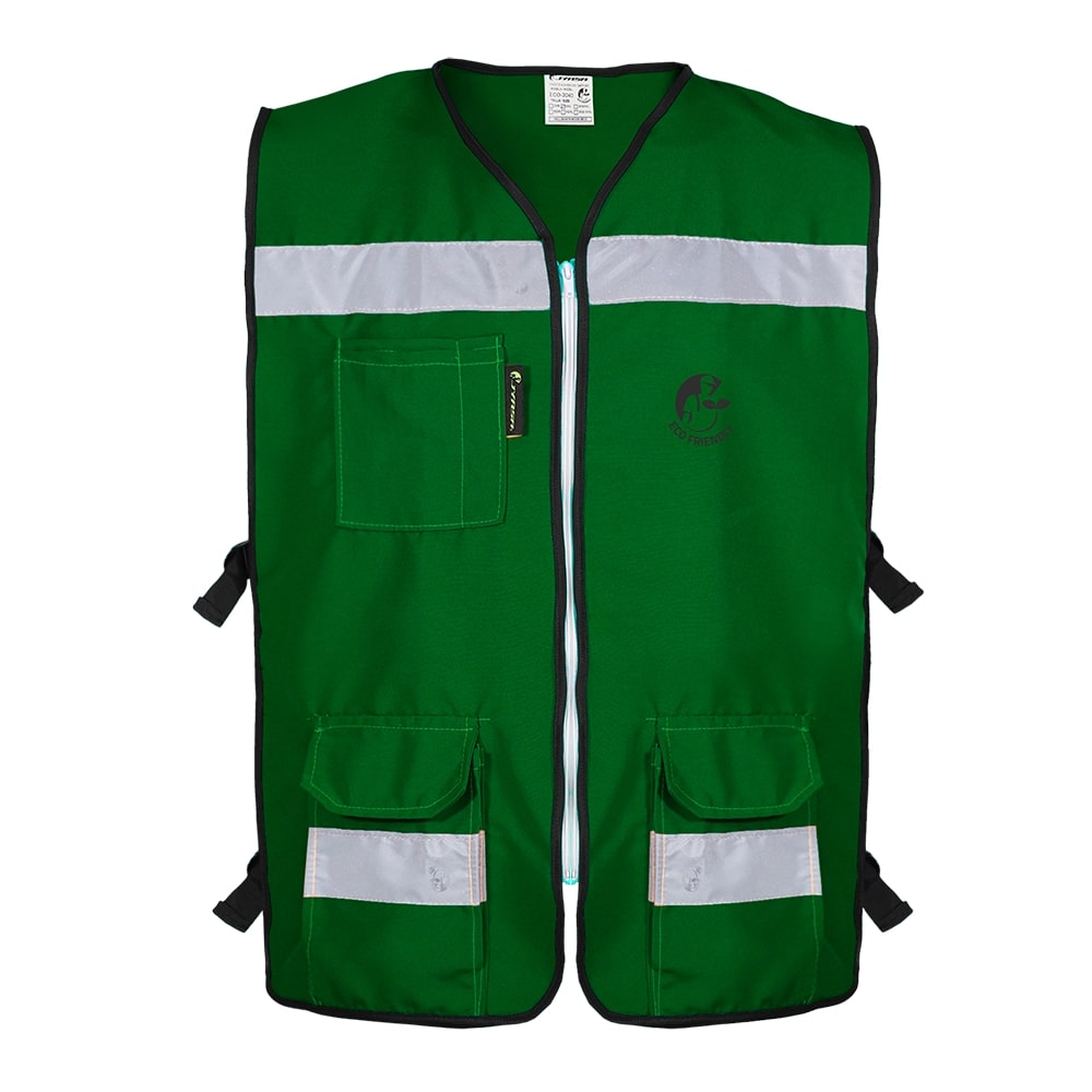 CHALECO RESCATISTA ABIERTO VERDE ALGODON/POLIESTER CON REFLEJANTE TALLA XG