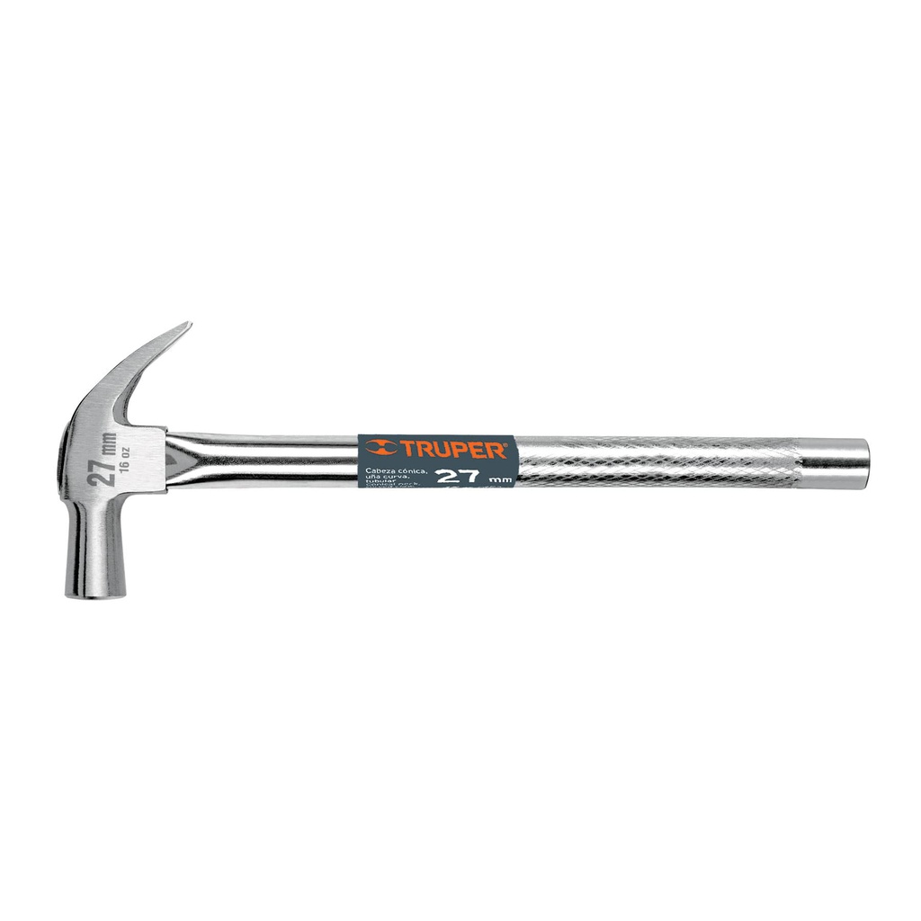 Martillo cabeza conica 27 mm uña curva, mango tubular