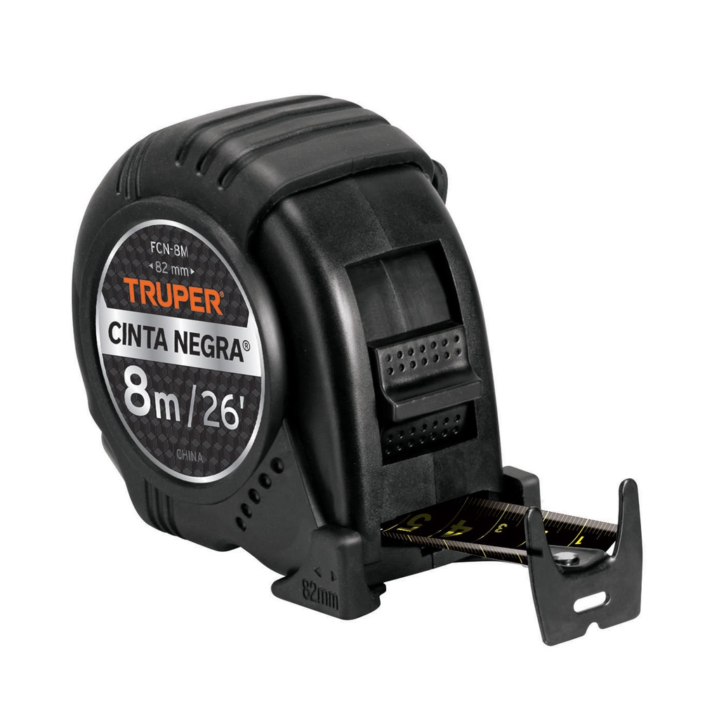 Flexometro contra impactos 8 m, Cinta Negra 25 mm, Truper