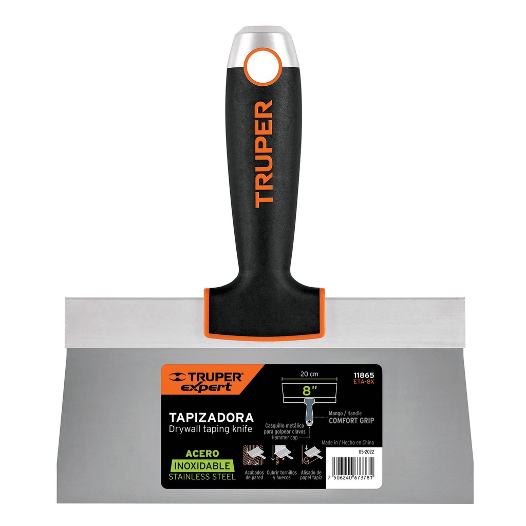 Espatula tapizadora de 8' acero inoxidable, Truper Expert