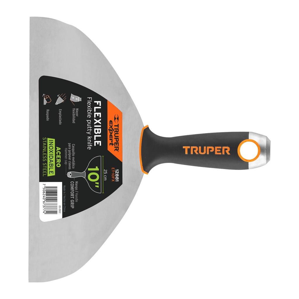 Espatula flexible 10' acero inox. mango Comfort Grip, Expert