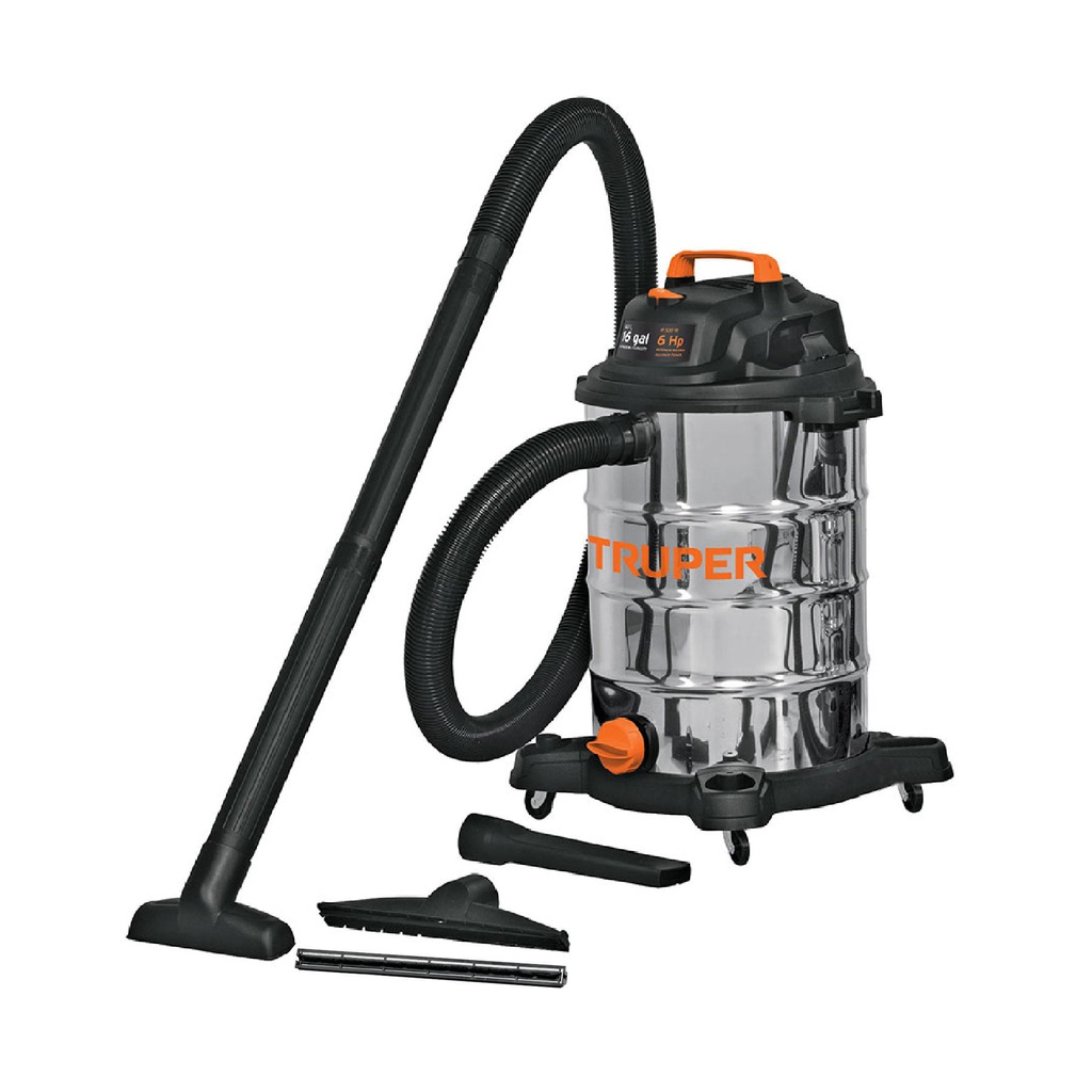 Aspiradora de solidos y liquidos, 16 gal, acero inox, Truper