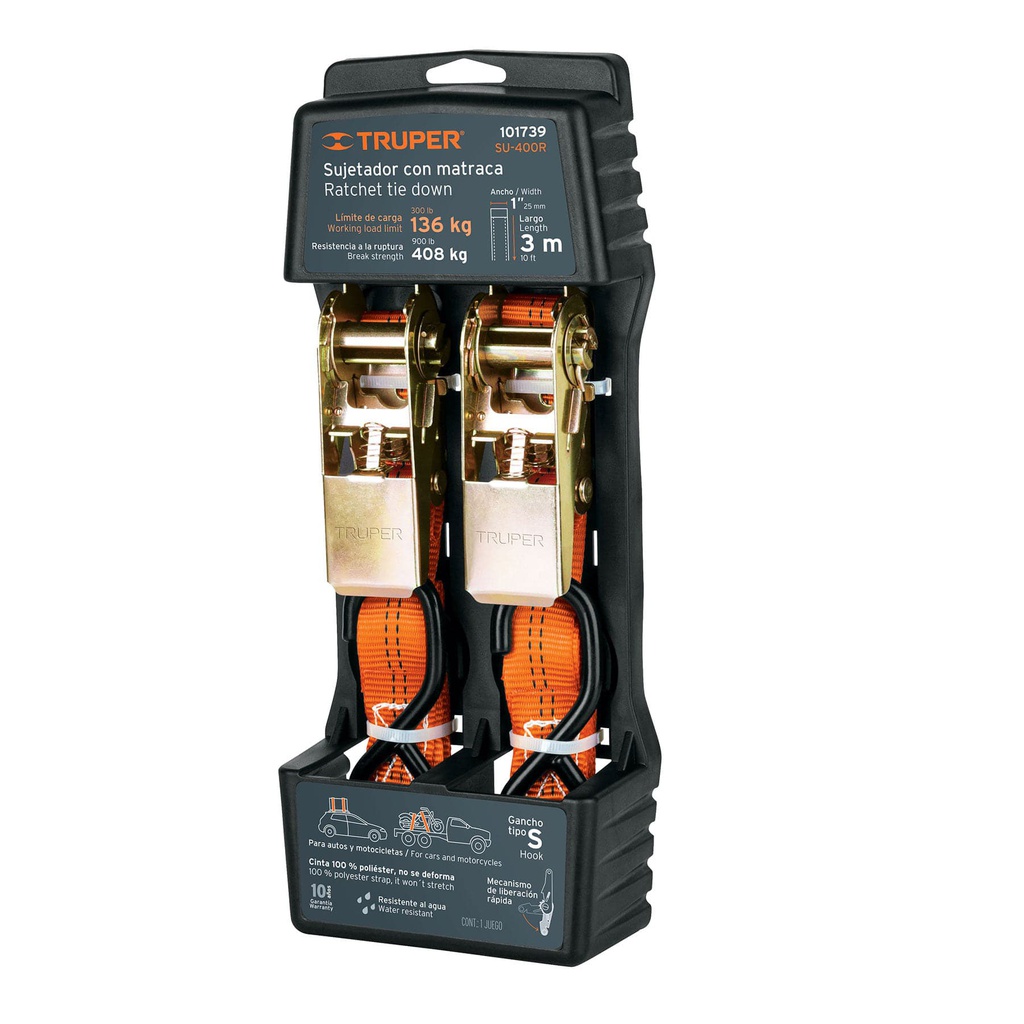 Juego de 2 sujetadores con matraca, carga maxima 408 kg