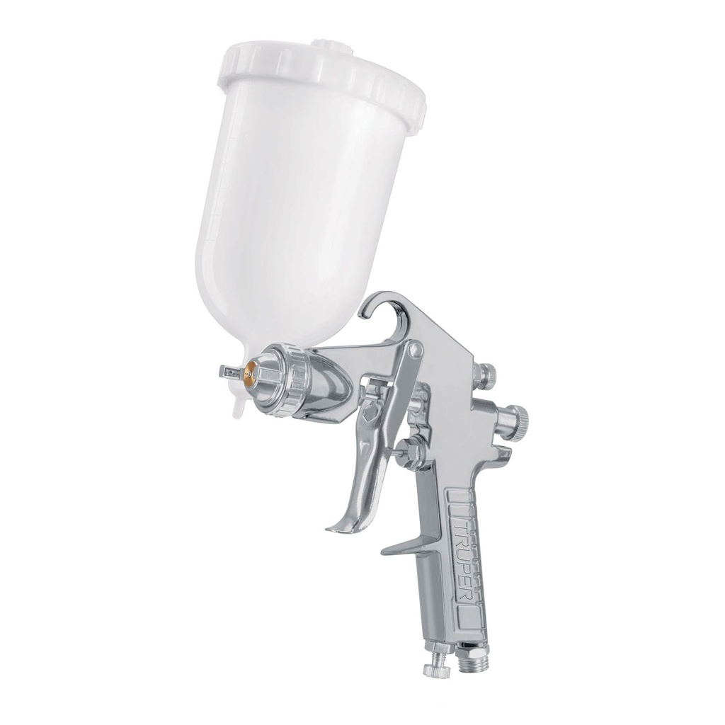 Pistola p/pintar gravedad LVMP vaso plastico, 2 mm, Truper