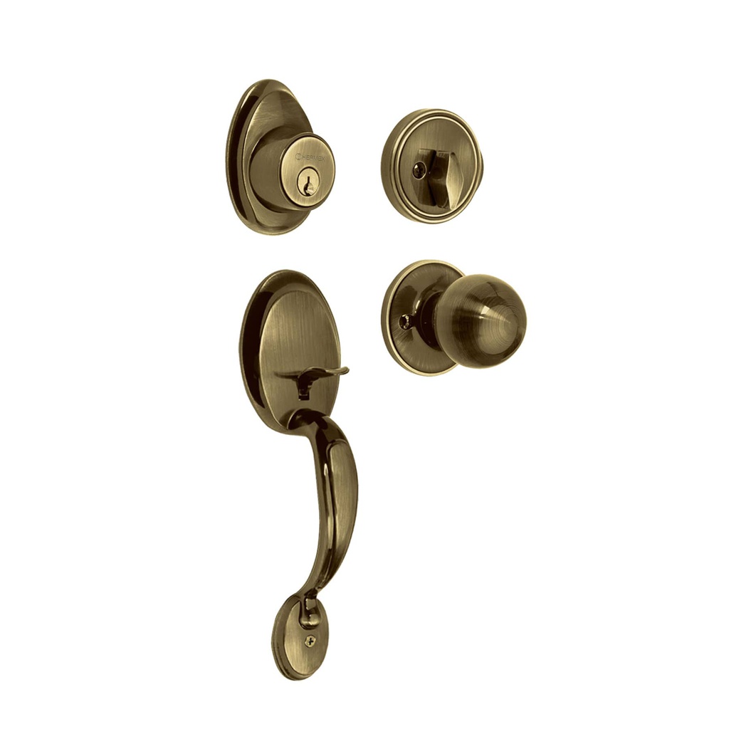 Jaladera, perilla y cerrojo mariposa, laton antiguo, Basic