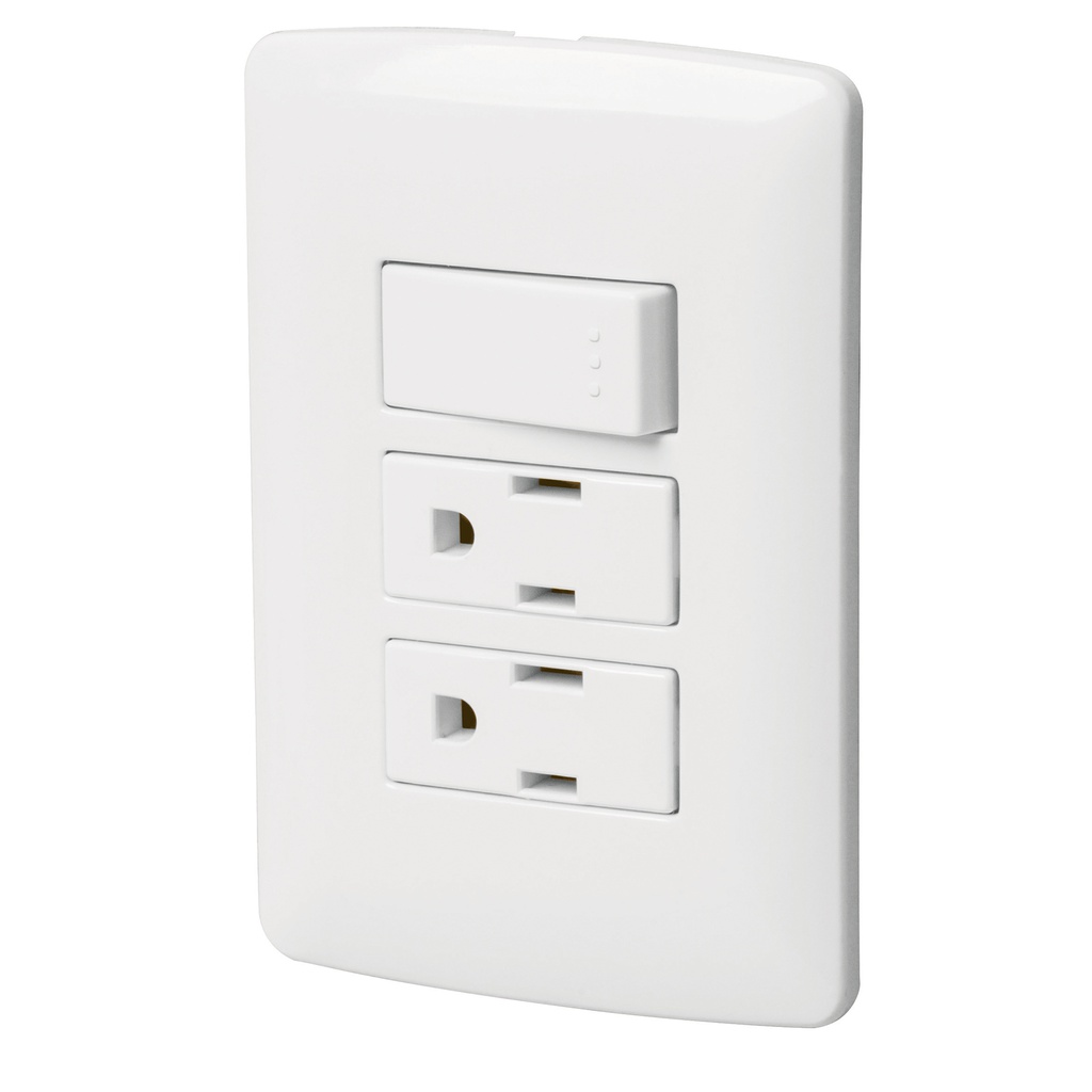 Placa armada 2 contactos e interruptor,blanco,linea Italiana