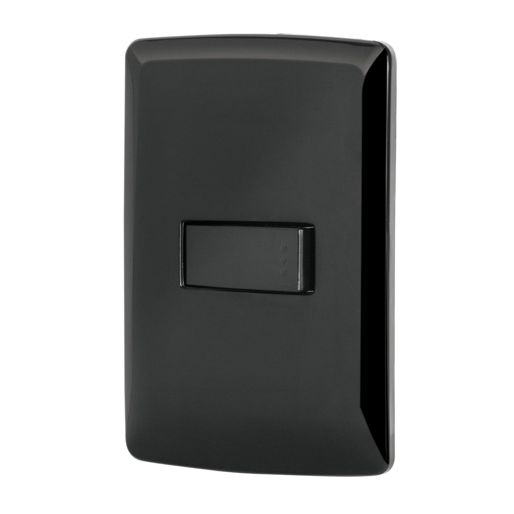 Placa armada 1 interruptor sencillo, negro, linea Italiana