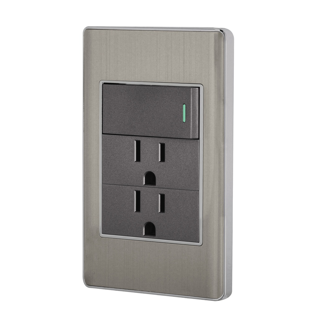 Placa armada acero interruptor y 2 contactos 1 mod, Lisboa