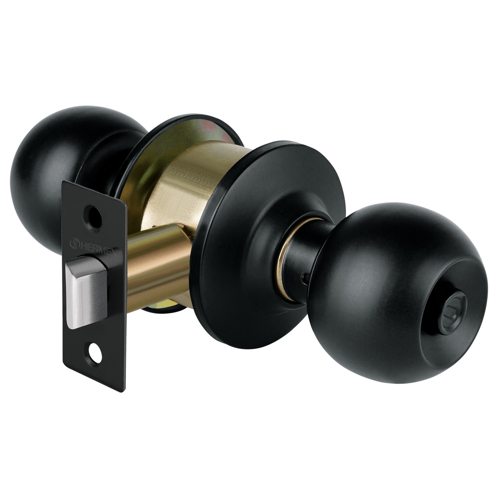 Cerradura pomo, negro, esfera, baño, Hermex