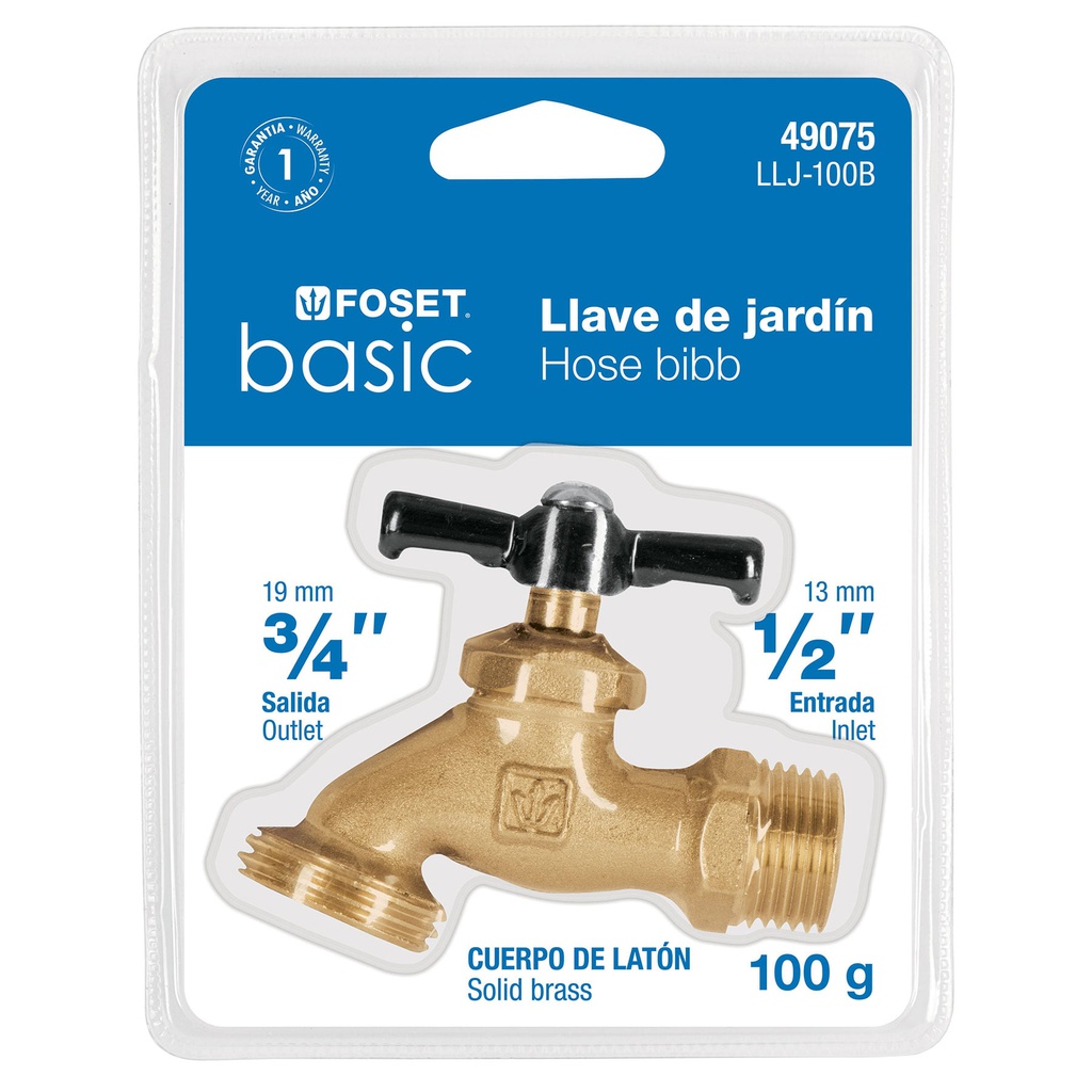 Llave para manguera, laton, 100 gr, 1/2',blister,Foset Basic
