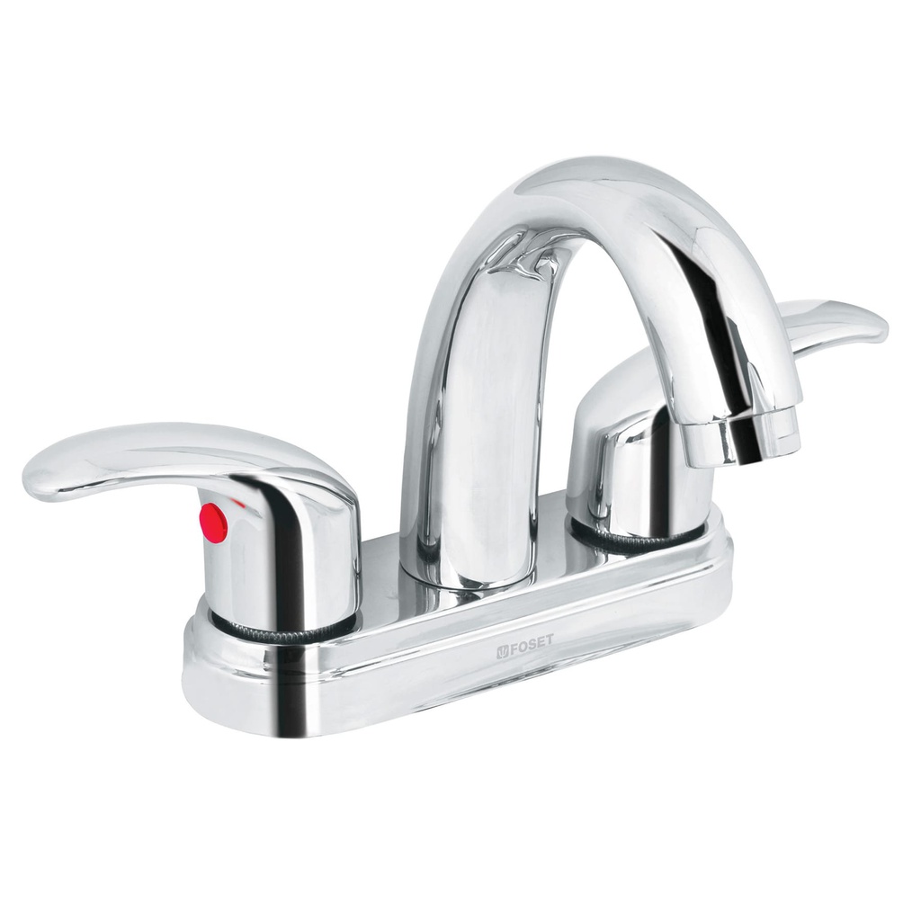 Mezcladora cromo 4' para lavabo, nariz curva, palanca, Aqua