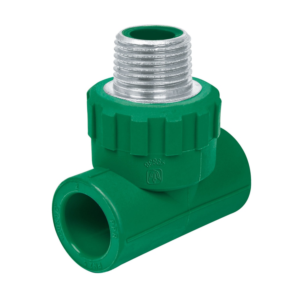 Tee macho de PPR 1/2' con inserto metalico, Foset