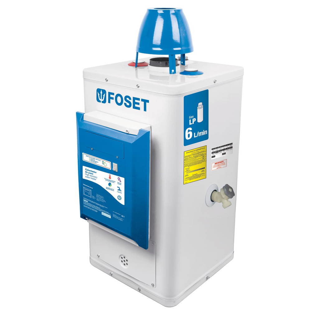 Calentador de paso, electronico 6L, 1 servicio,gas LP, Foset