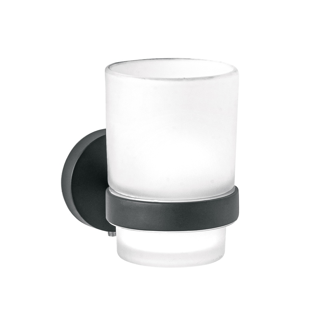 Portavaso cepillero negro con vaso de vidrio, Foset Tubig