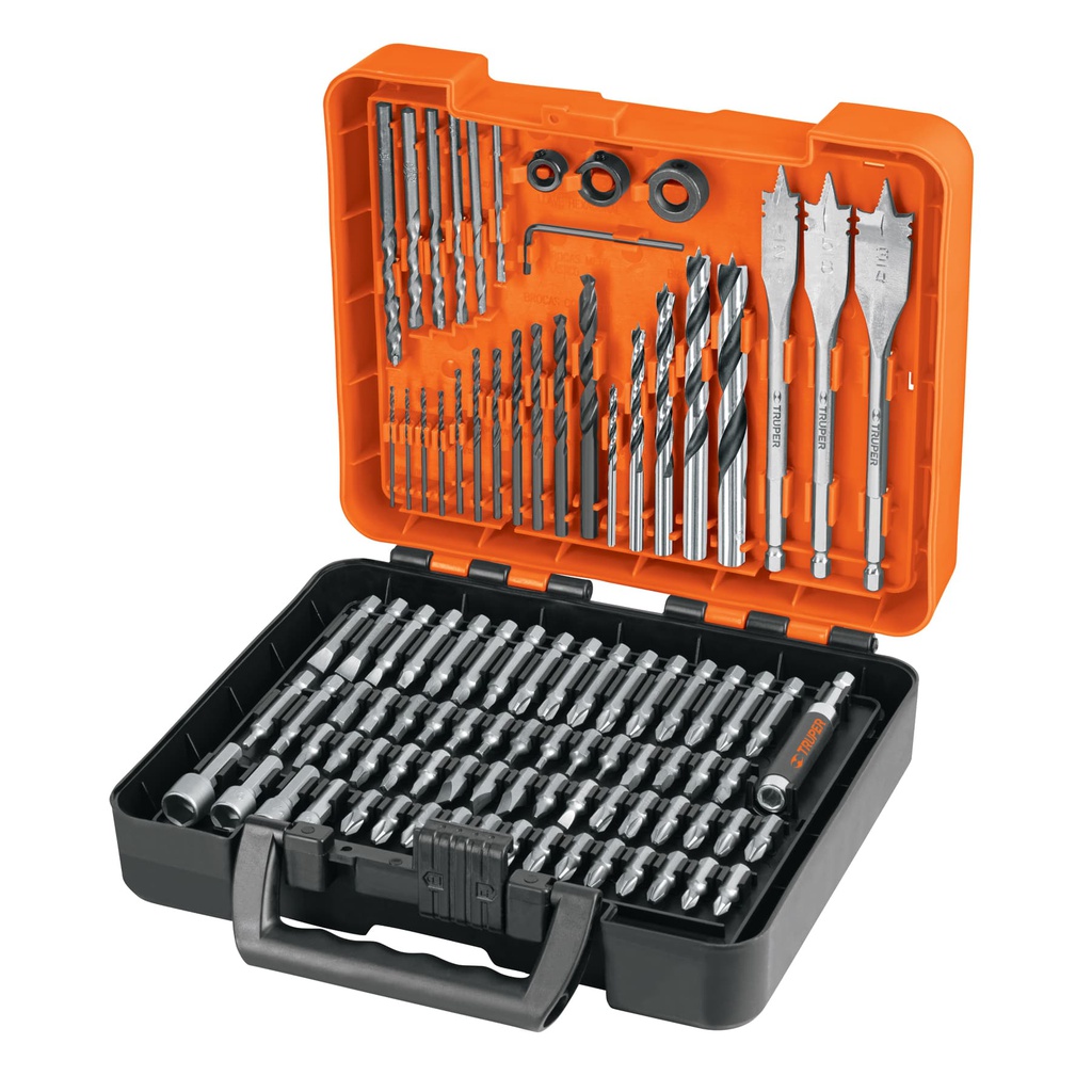 Juego de 100 brocas y puntas en estuche plastico, Truper
