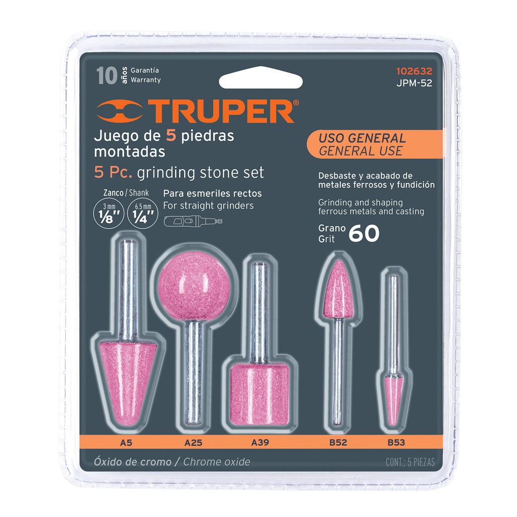 Juego de 5 piedras montadas zanco 1/4' y 1/8',uso general