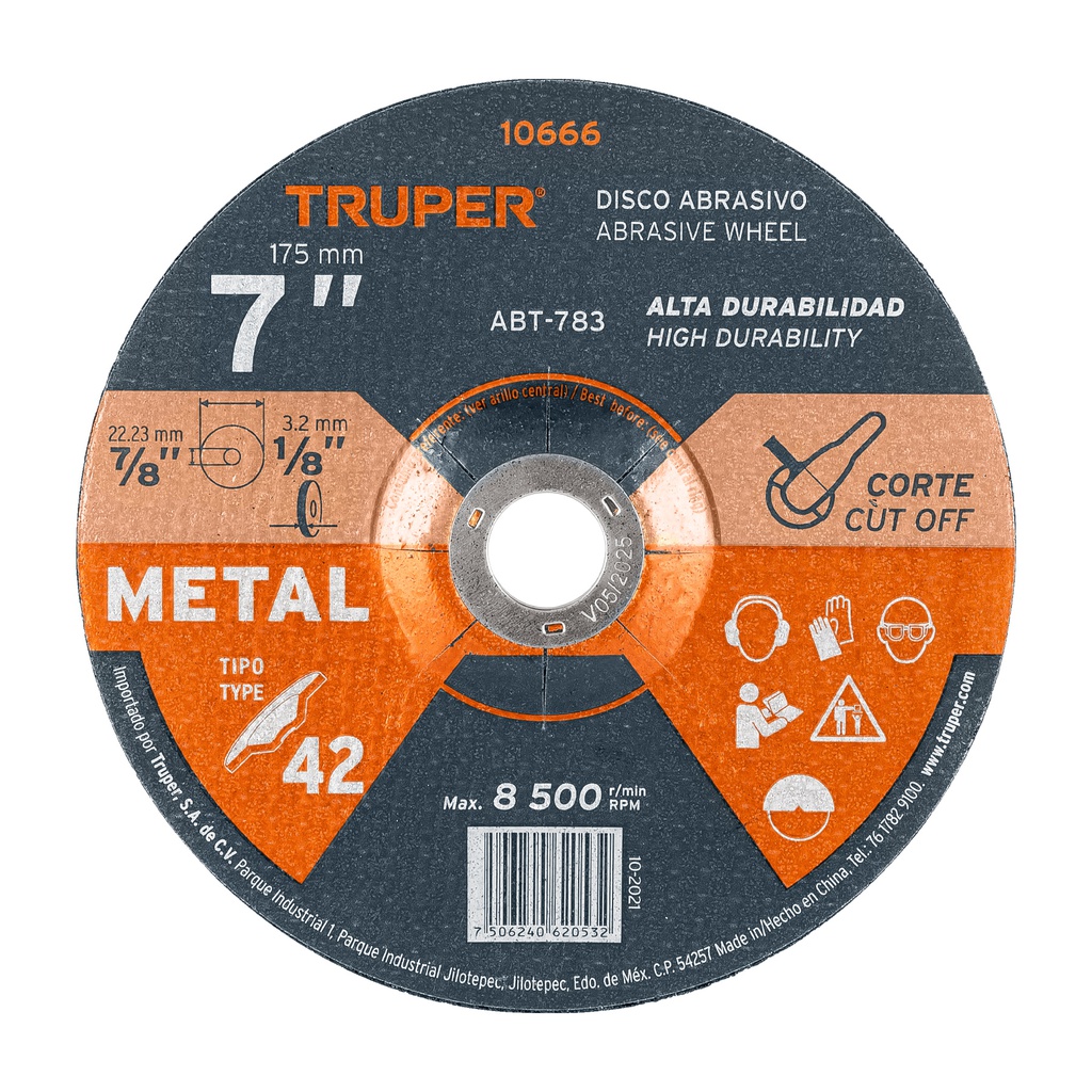 Disco Tipo 42 de 7' x 3.2 mm para corte de metal, Truper