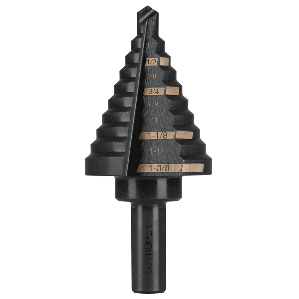 Broca escalonada oxido negro 10escalones 1/4 a 1-3/8',Truper