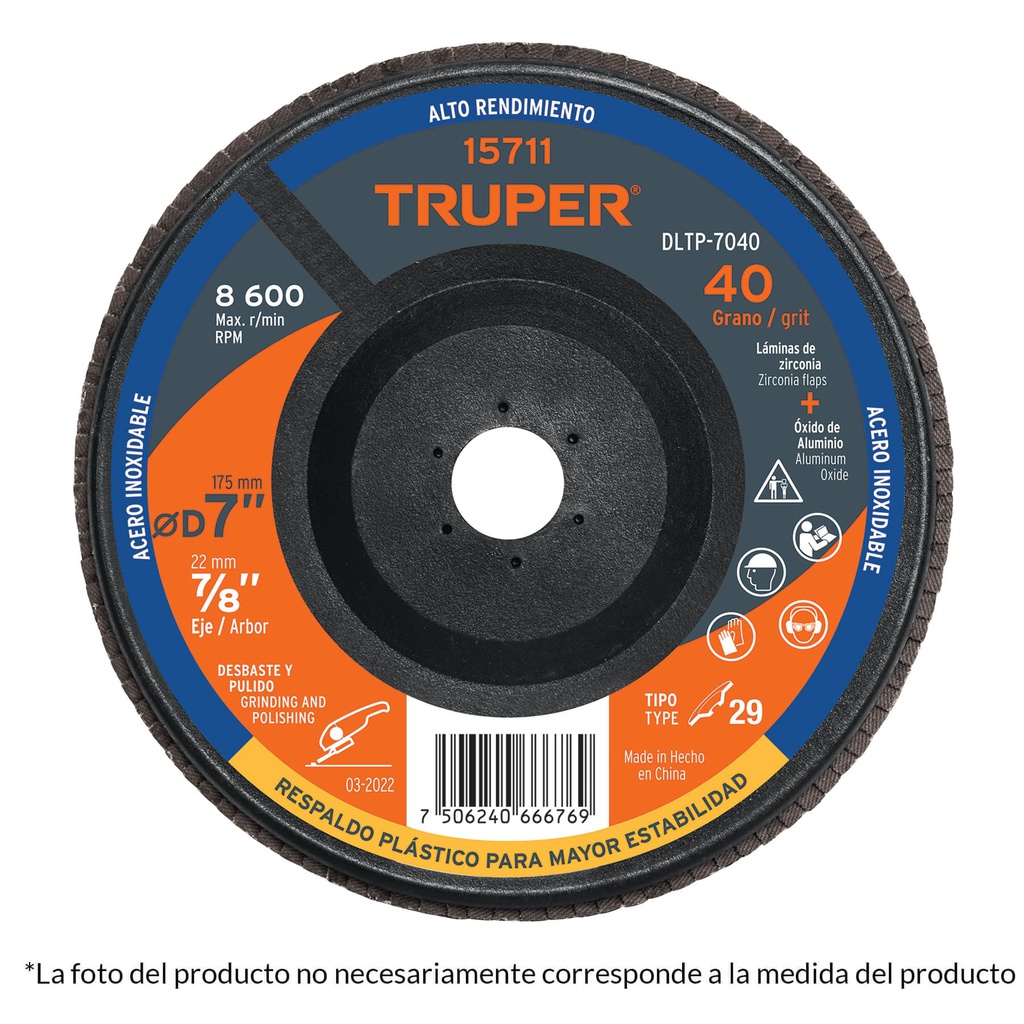 Disco 7' laminado respaldo plastico grano 60 centro 7/8'