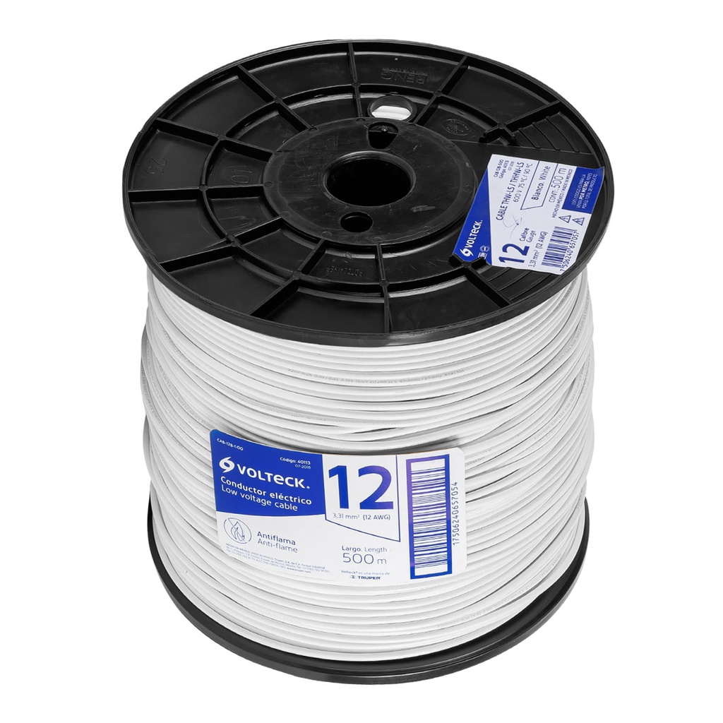 Metro de cable THHW-LS 12 AWG blanco en carrete de 500 m