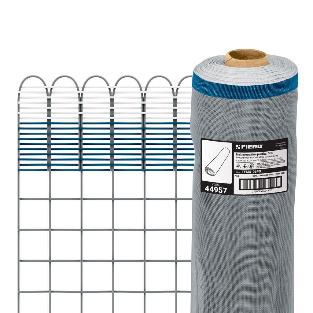Rollo de 30 m x 0.6 m de malla mosquitera plastica gris