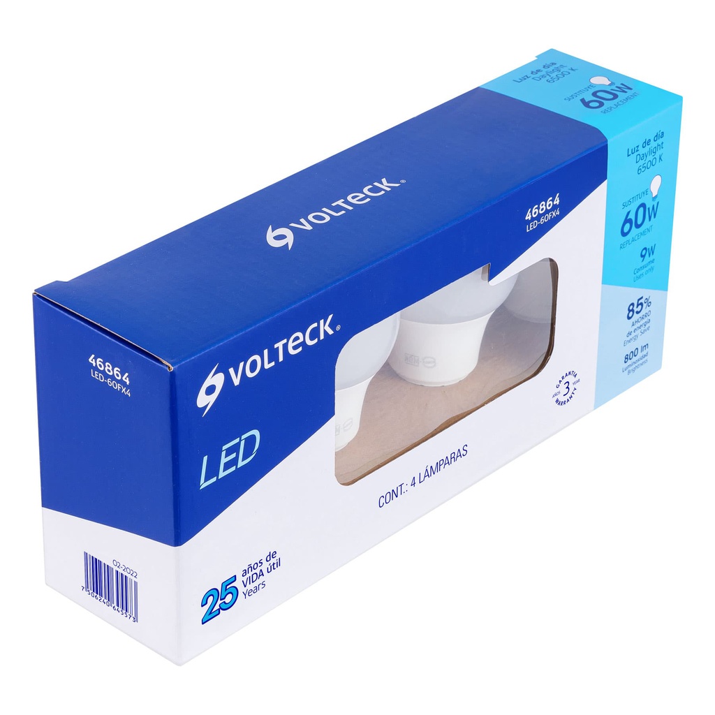 Pack de 4 lamparas LED A19 9 W (equiv. 60 W), luz de dia