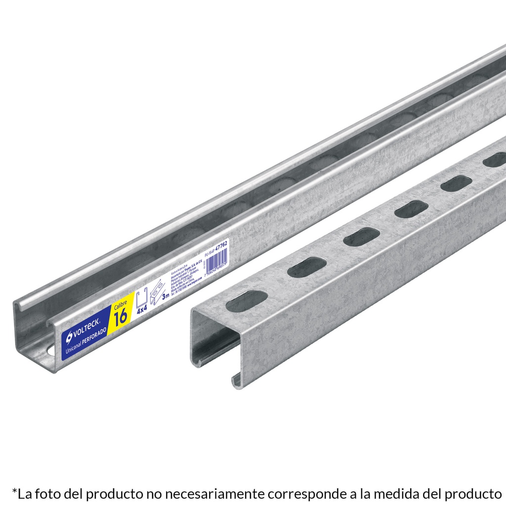 Perfil unicanal perforado de 3 m, 4 x 4 cm, cal. 14, Volteck