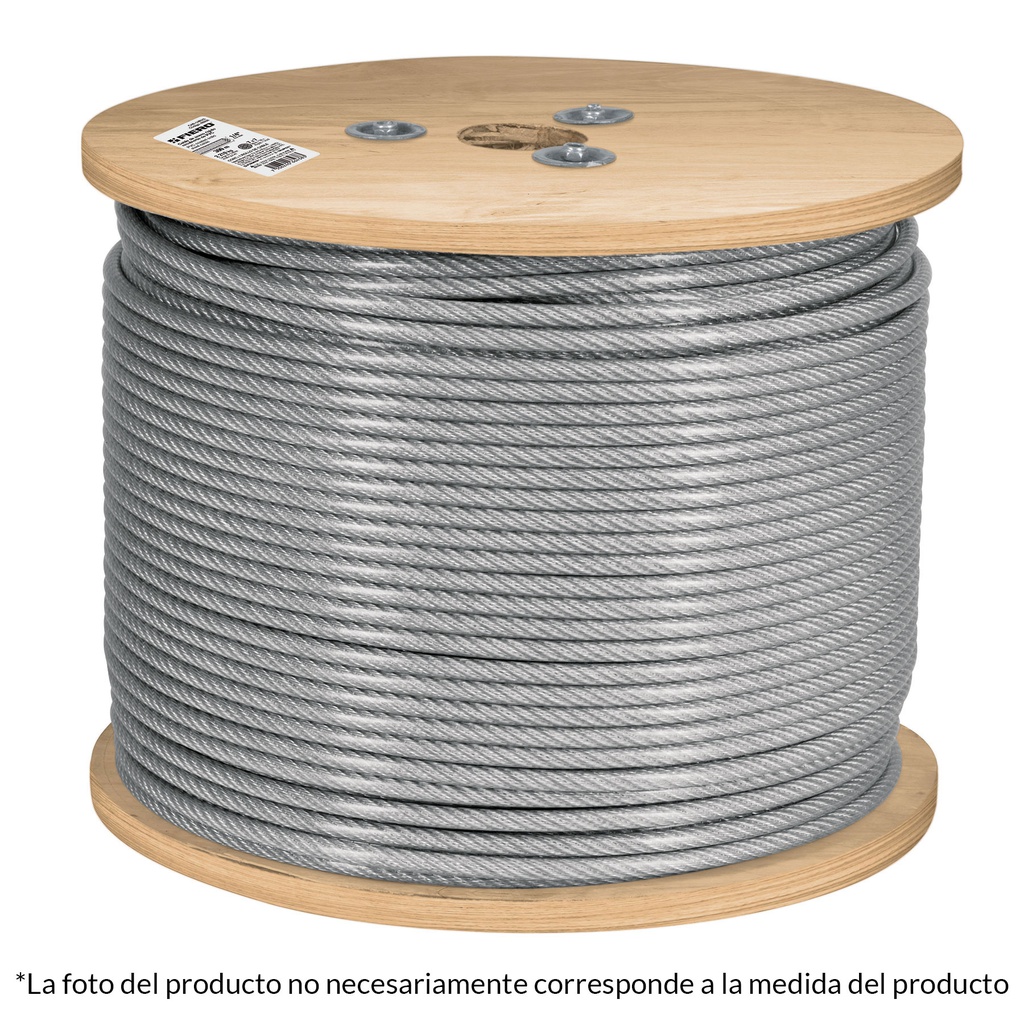 Metro de cable rigido 3/16' acero 7x7 recubierto PVC, 300 m