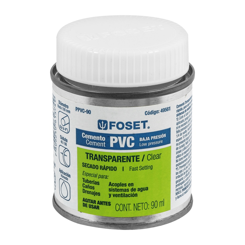 Cemento para PVC en bote de 90 ml, baja presion, Foset