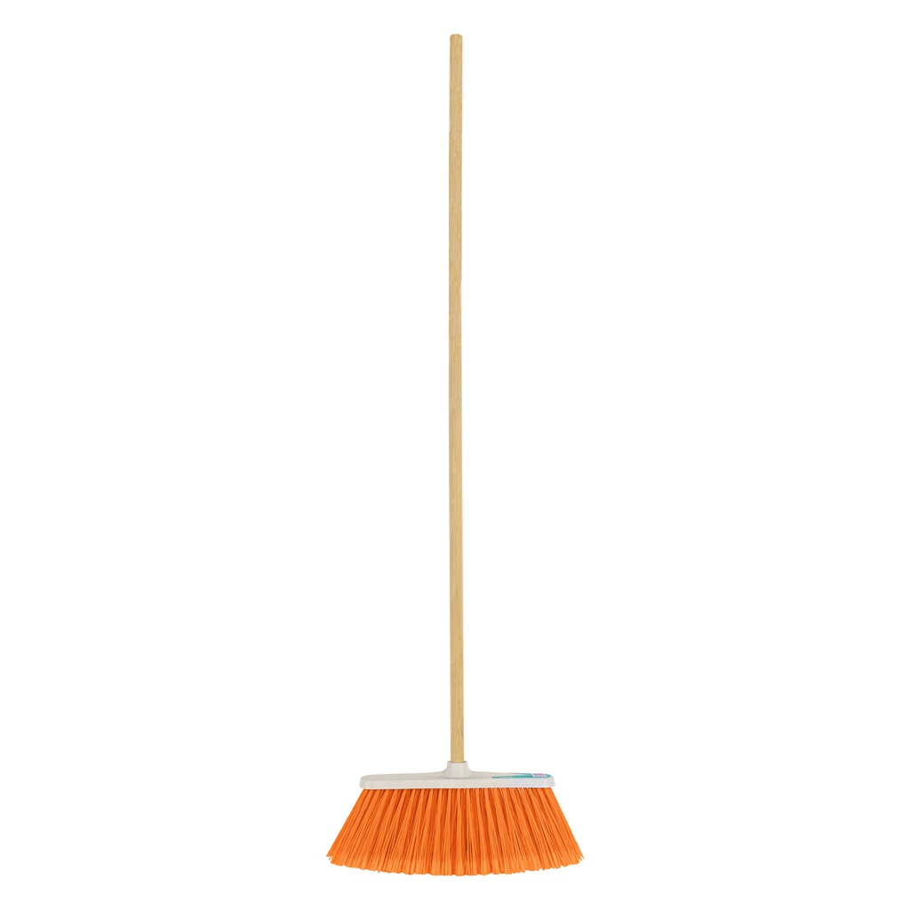 Escoba grande tipo cepillo, cerdas de PVC, baston de madera