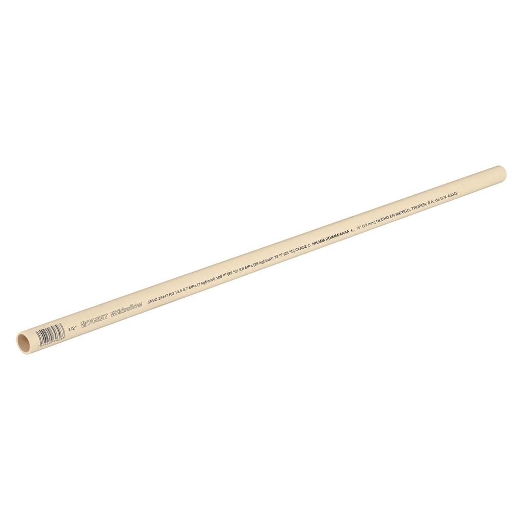 Tubo de 1/2' de CPVC hidraulico RD 13.5 de 3 m, Foset