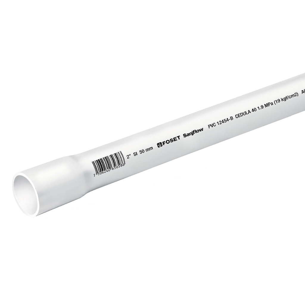 Tubo de 2' de PVC hidraulico cedula 40, de 3 m, Foset