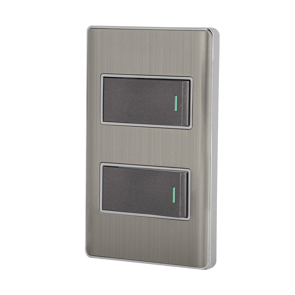 Placa armada acero 1 interruptor y 1 de 3 vias 1 mod,Lisboa