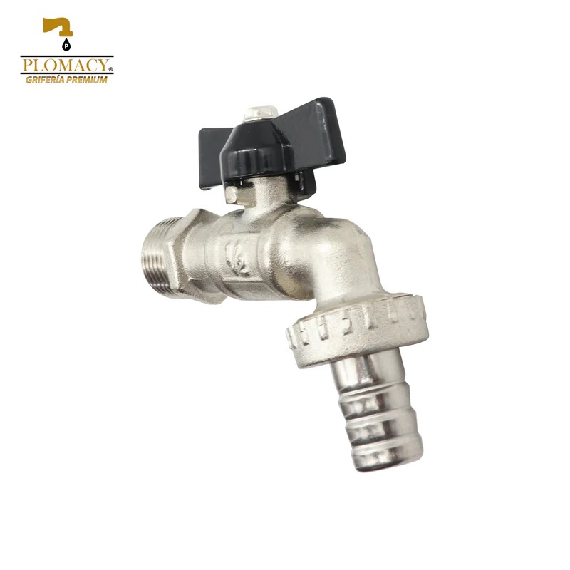 Llave Jardin Esfera con Mariposa 1/2" 100% Laton con Acabado Niquelado Plomacy (LLJML)