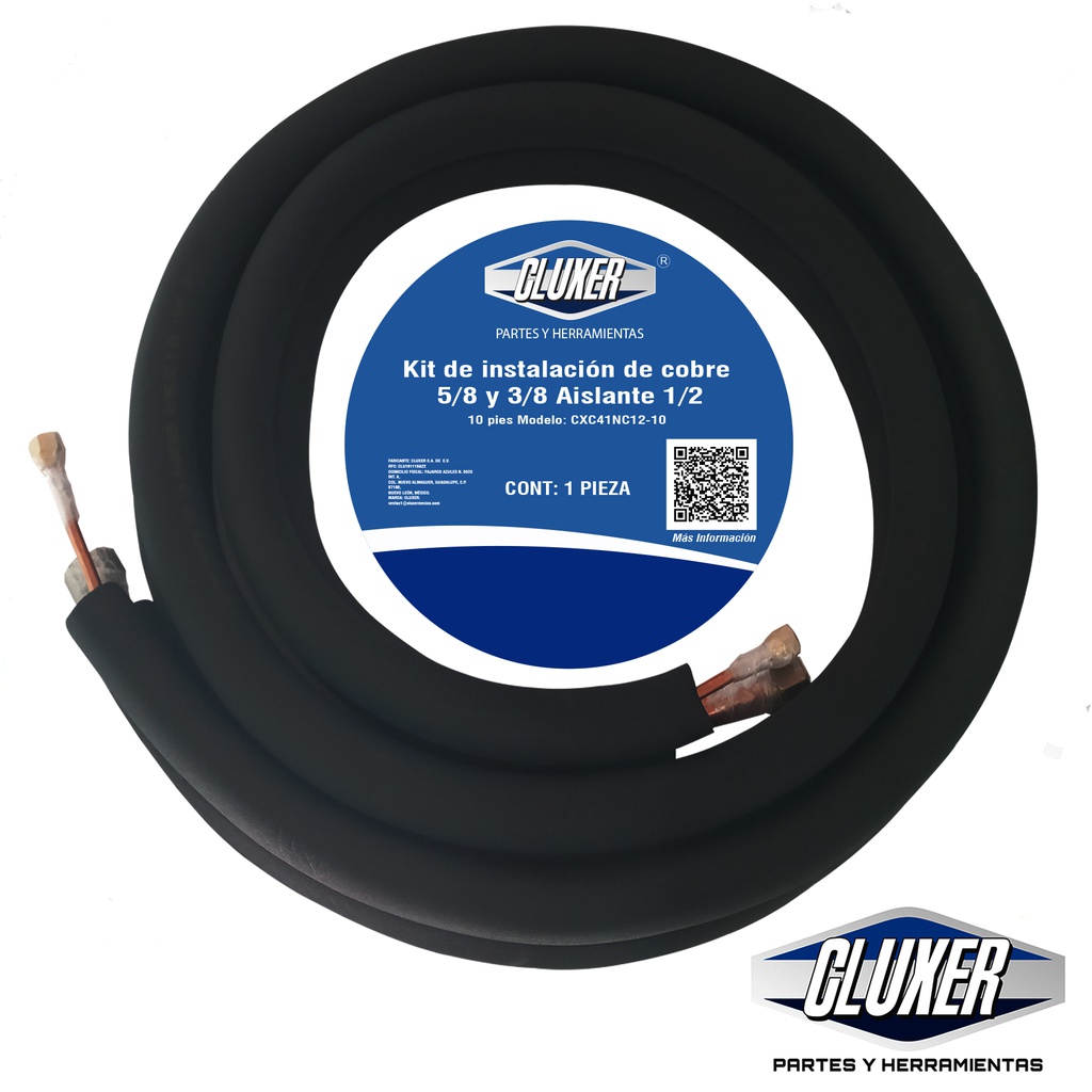 Kit Tuberia de cobre 5/8 y 3/8 con aislante de espesor 1/2
