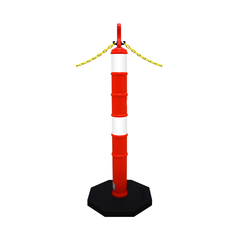 POSTE ANARANJADO ECOFRIENDLY DE 1.20M CON BASE NEGRA DE 8KGS. CON DOS REFLEJANTES