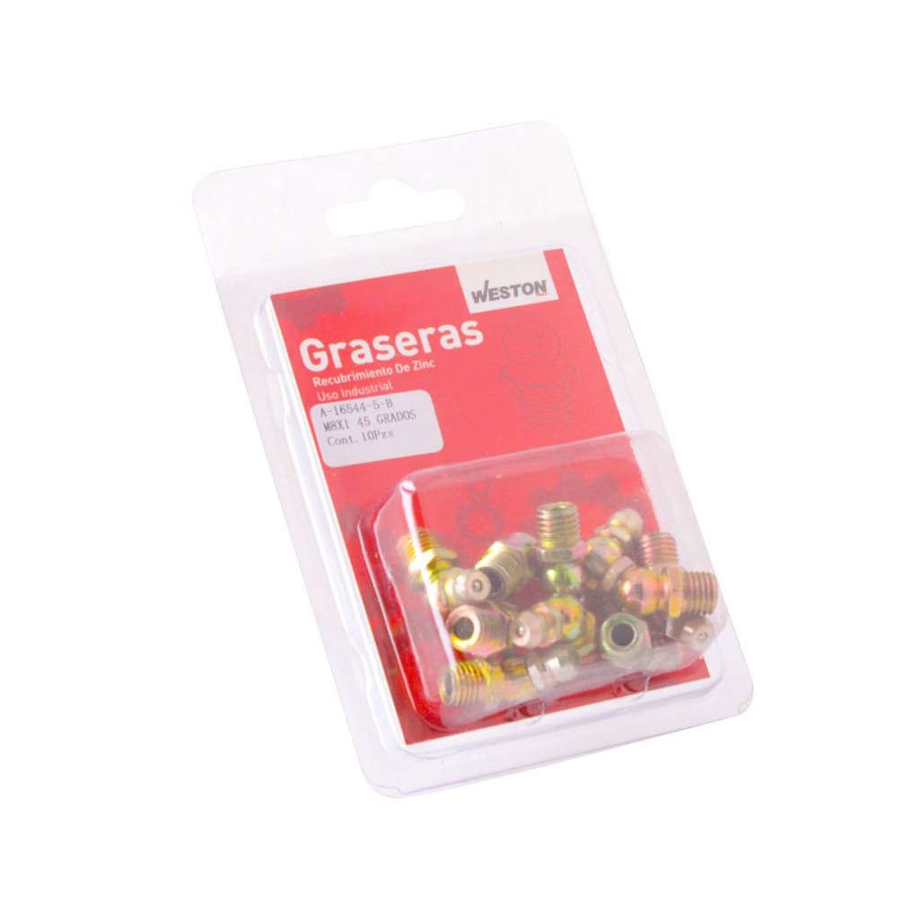 GRASERA M8 X 1 45 GRADOS BLISTER DE 10 PIEZAS