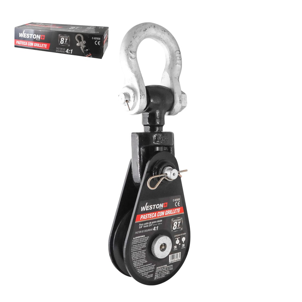 PASTECA GIRATORIA 8T-6" C/GRILLETE P/CABLE D/ACERO 3/4" WESTON PLUS