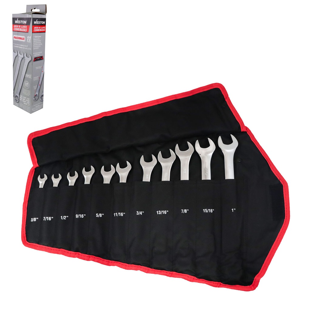 JUEGO DE LLAVES COMBINADAS CrV PULIDO ESPEJO FRACCIONALES 11 PZS 3/8" - 1"