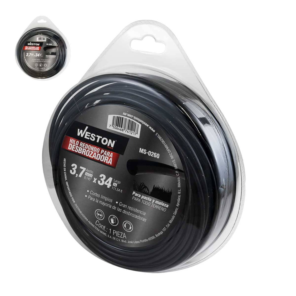 HILO REDONDO P/DESBROZADORA EN BLISTER 3.7mm X 34m - NEGRO