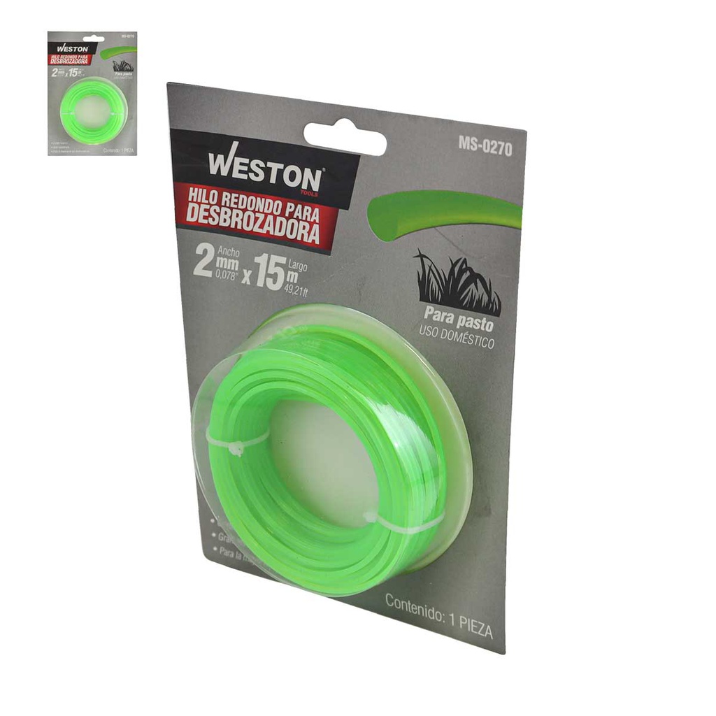 HILO REDONDO P/DESBROZADORA EN BLISTER 2.0mm X 15m - VERDE