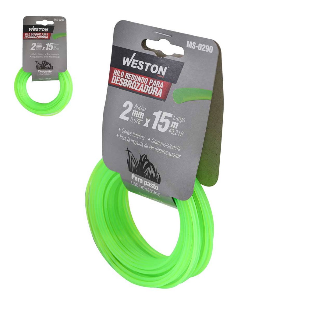 HILO REDONDO P/DESBROZADORA EN CABALLETE 2.0mm X 15m - VERDE