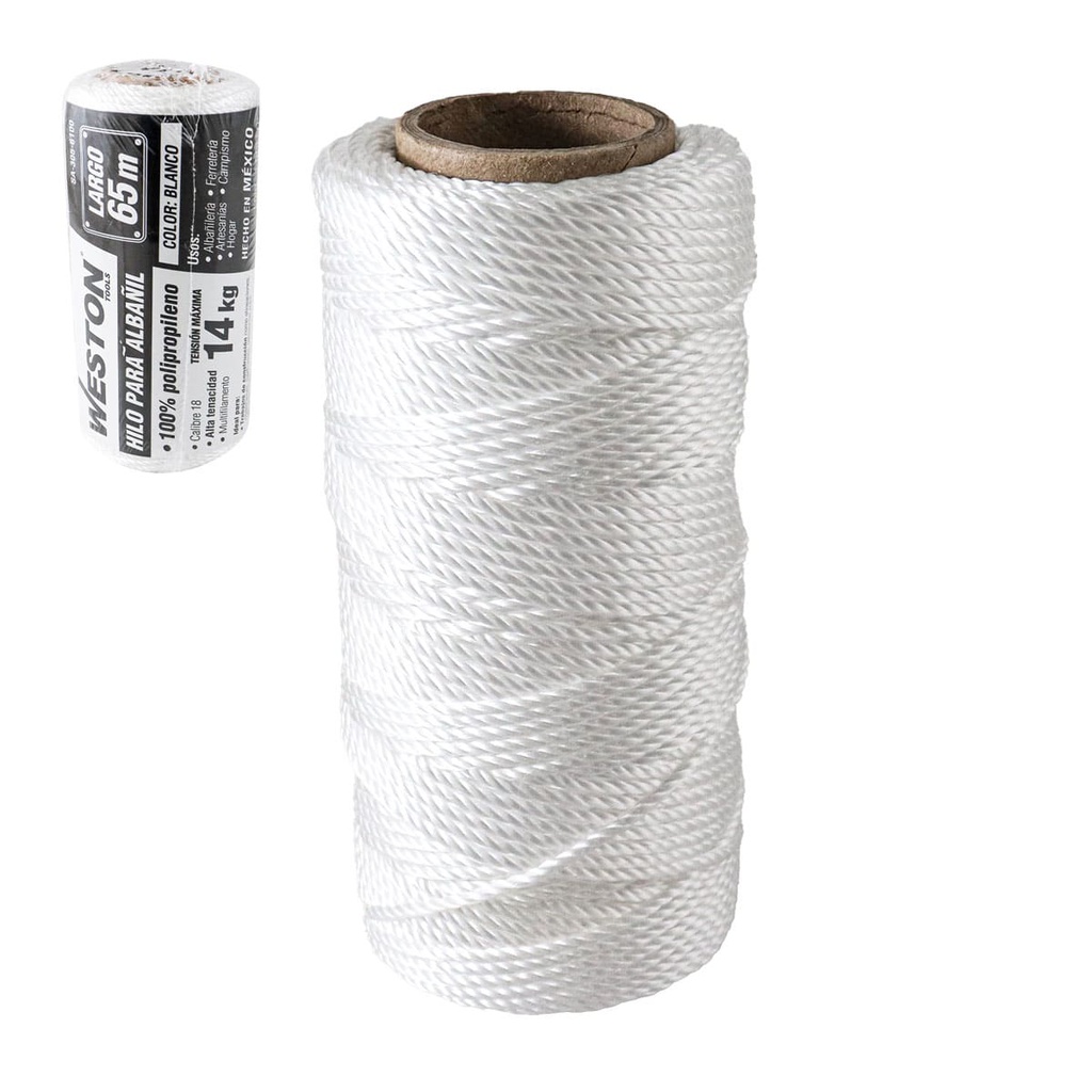 HILO PARA ALBAÑIL DE POLIPROPILENO CAL. 18 BLANCO CHICO 65M