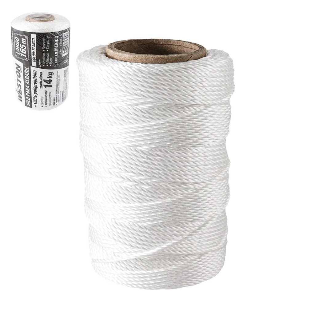 HILO PARA ALBAÑIL DE POLIPROPILENO CAL. 18 BLANCO GDE 165M