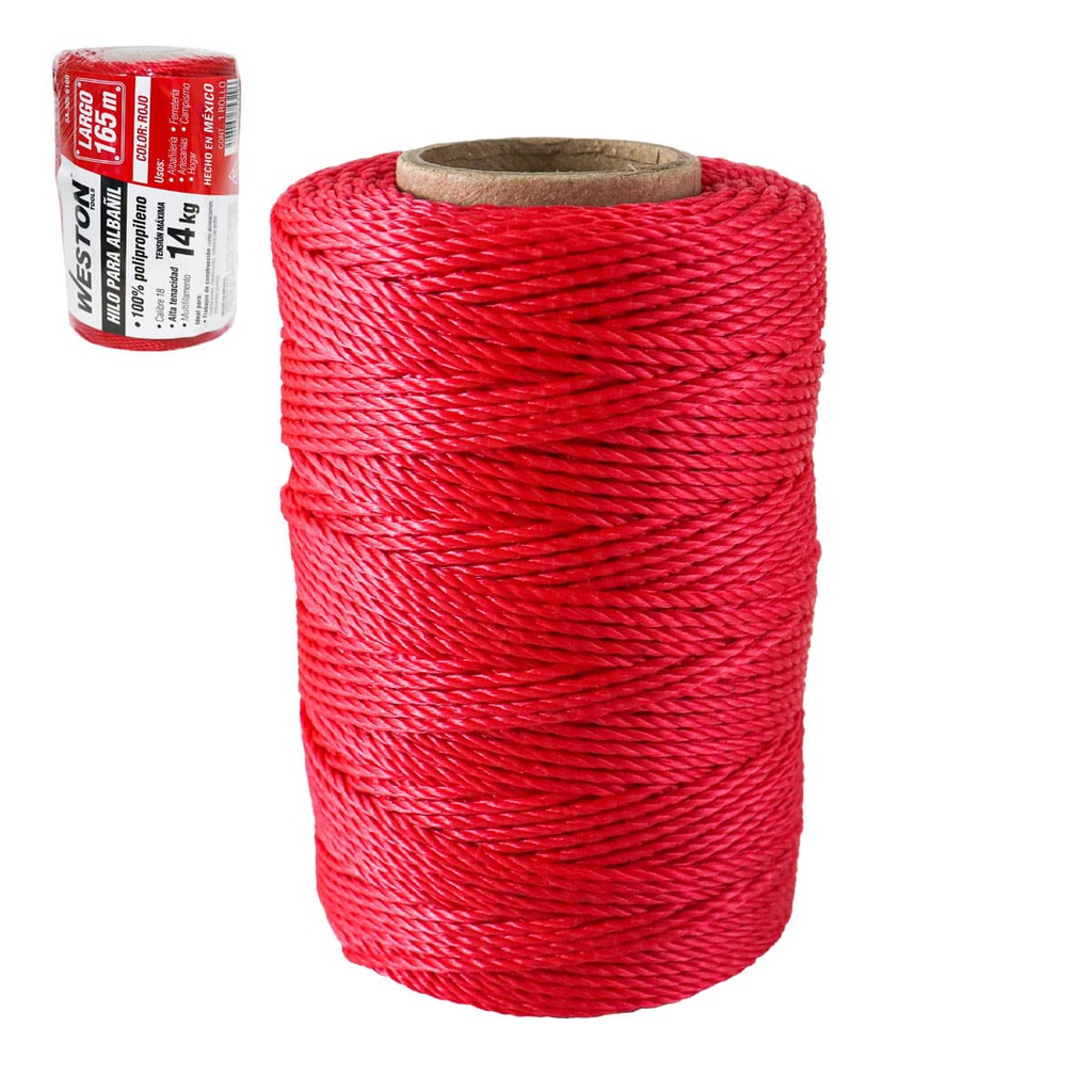 HILO PARA ALBAÑIL DE POLIPROPILENO CAL. 18 ROJO GDE 165M