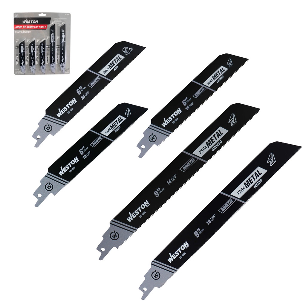 SEGUETA SABLE BIMETALICA 6" 14DPP, 6" 18DPP, 6" 24DPP, 9" 14DPP &amp; 9" 18DPP (JGO C/16 PZS)