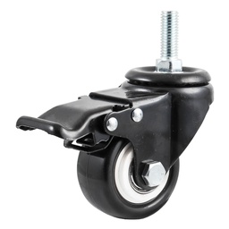 [Y-2042-75] RODAJA DE PVC NEGRO GIRATORIA C/FRENO C/ESPIGA ROSCADA 3" (75X32MM)