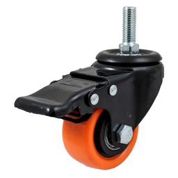 [Y-5050-100] RODAJA NARANJA PU GIR. C/FRENO Y ESPIGA ROSCADA 4"